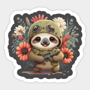 The flowery soldier as a sloth armed and ready for peace Sticker